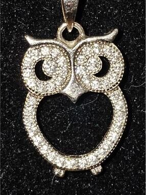 925 Sterling Silver Owl Heart Pendant Necklace 18" Chain 2.9g